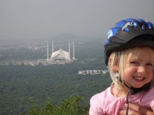 My older daughter and the Faisal mosque in Islamabad