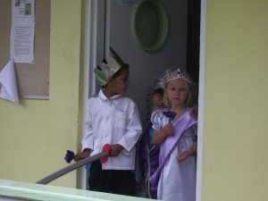 My Marguerite Queen with her king leave the classroom to lead the parade